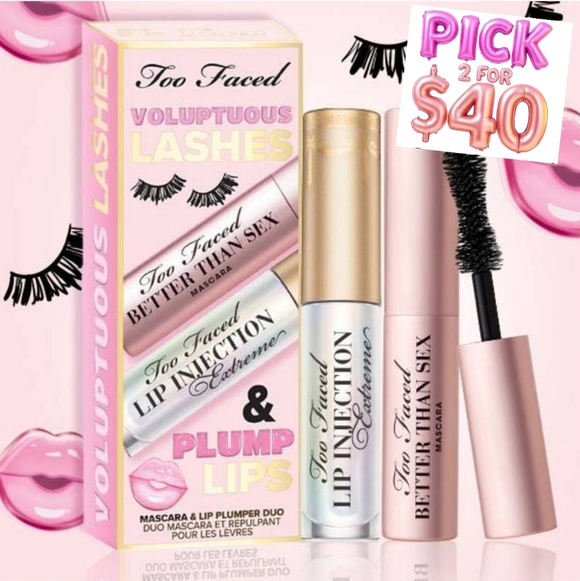 Too Faced Better Than Sex Mascara & Lip Injection Extreme Lip Plumping Gloss - Picture 1 of 13
